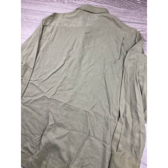 Nat Nast Mens Colorblock 100% Silk Long Sleeve Bowling Shirt Olive Black Size L - Picture 3 of 10
